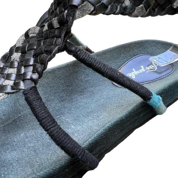 Free People Denali Woven Leather Braided Ankle Wrap Sandal Size 39 Black & Green - Picture 7 of 16